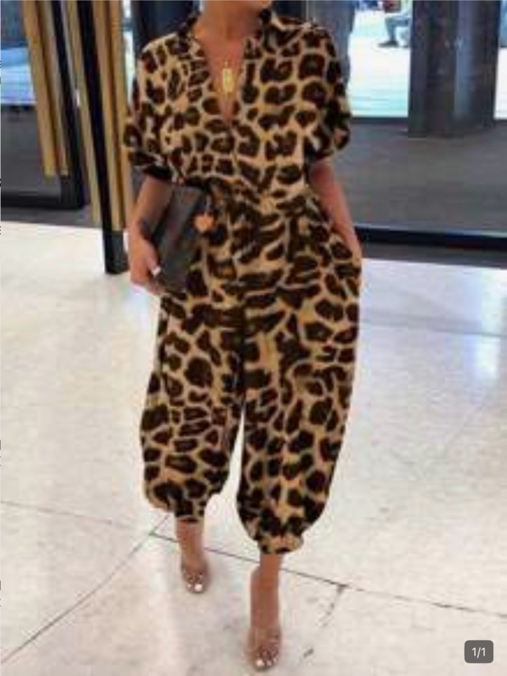 SHEIN Leopard Print Button-Front Jumpsuit in Brown and Black